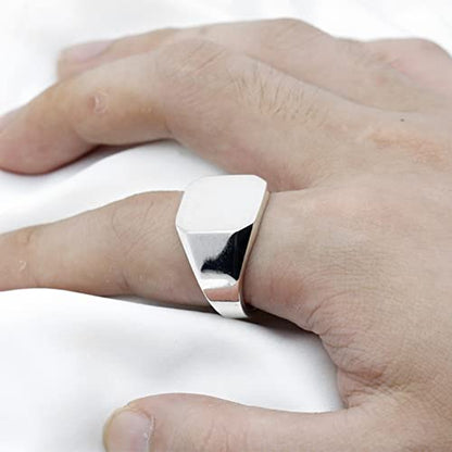 Solid 925 Sterling Silver Men's Ring Square Classic Simple Finger Rings for Men and Women Couples Wedding Ring Jewelry - size: 8