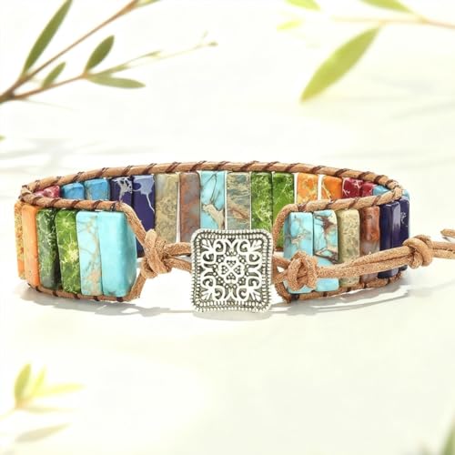 7 Chakra Bracelet Bohemian Handmade Leather Wrap Healing Protection Natural Stone Yoga Beaded Bracelets Boho Friendship Jewelry - color: Chakra #4