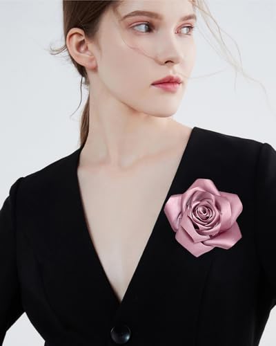 Satin Rose Flower Large Brooch Lapel Pins Handmade Fabric Flower Brooches Pin Classic for Wedding Party Dance Banquet for Women Men Dress Suit Clothes Accessories JewelryGifts 110mm - color: Pink
