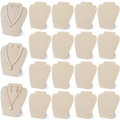 Wenqik 24 Pcs Foldable Necklace Display Stand Bulk for Vendor 7.38x8.25in Beige Linen Jewelry Bust Holder with Earring Holes - color: Light Color