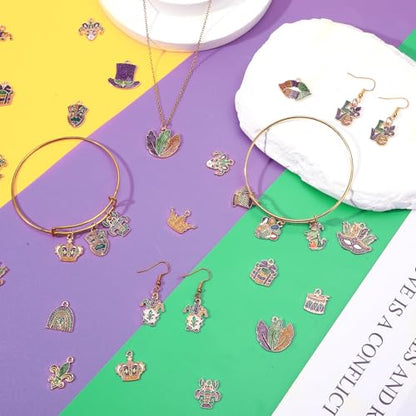MARFOREVER 40 Pcs/20 Pairs Glitter Mardi Gras Charms for Jewelry Making | Mardi Gras Gifts, Carnival Mask Jester Fleur-de-lis Charms Pendants, Bracelets Necklace Earrings, DIY Crafts Accessories - style: Mardi Gras