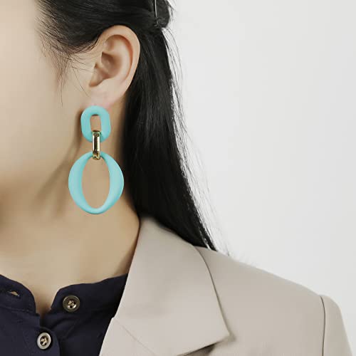 RUOFFETA Acrylic Rectangle Earrings, Fashion Acrylic Square/Oval/Hoop Statement Drop Earrings for Women - color: Aqua Oval