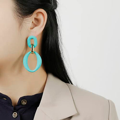 RUOFFETA Acrylic Rectangle Earrings, Fashion Acrylic Square/Oval/Hoop Statement Drop Earrings for Women - color: Aqua Oval