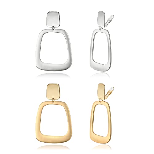 FANZE 2-3 Pairs Clip on Earrings Drop Earrings Set,Big Matte Gold Earrings Statement Earrings Jewelry Gift for Women - color: Gold