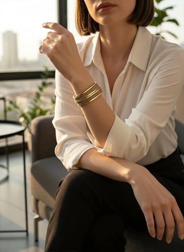 Edoneery Leather Wrap Bracelets for Women, Boho Layered Cuff Bangle | Multi-layer Leather Cuff, Daily wear, Stackable Bangle, Easy on-off, Western Jewelry Gifts for Women - color: Gold-7