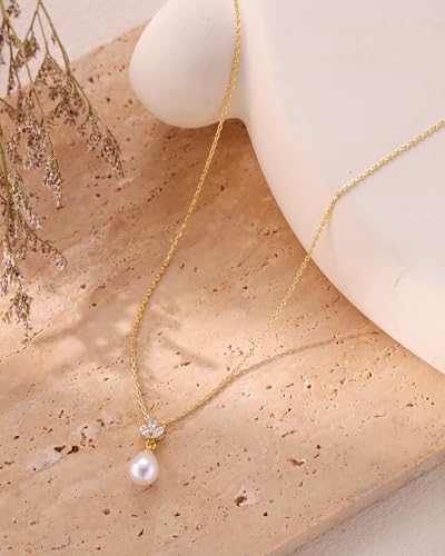 Pearl Necklaces for Women Trendy 14k Gold Plated Cubic Zirconia Pearl Pendant Necklace Valentines Day Wedding Birthday Mother's Day Gifts Dainty Gold Necklace for Women - color: Style 2 - Gold Necklace
