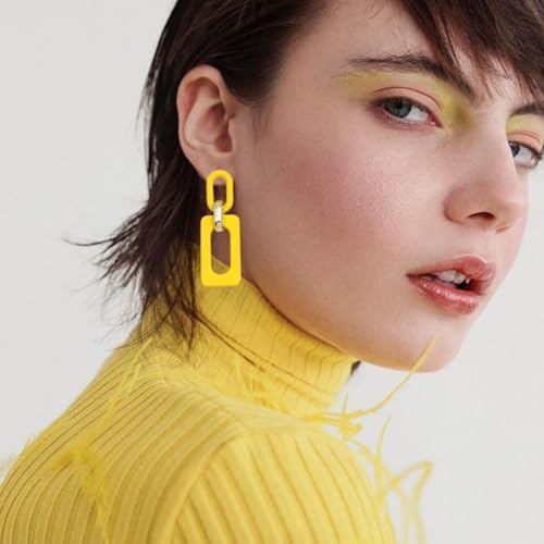 Geometric Square Earrings for Women Lightweight Colorful Color Block Acrylic Chunky Geometric Rectangle Oval Link Chain Statement Earring - style: Yellow Rectangle