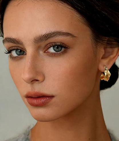 Earrings for Women, Saguine Chunky 14K Gold Plated Hoop Earrings Trendy | Chunky Earring, Big Large U-Shape Drop Twist Dangle Statement Stud Hoops Earrings, Jewelry for Women Gifts - style: Twist