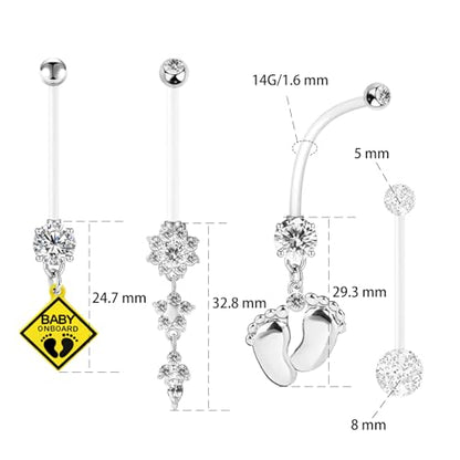 14G Flexible Clear Acrylic Pregnancy Belly Button Ring Flower,letter Dangle Pregnancy Maternity Belly Rings - color: white