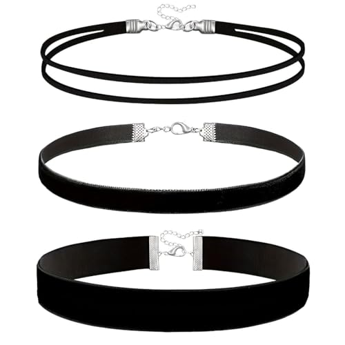 3pcs Black Choker Necklace for Women Black Velvet Choker Set Layered Classic Chokers for Women Adjustable Gothic Lace Collar Necklace for Party Cosplay Christmas Birthday Jewelry Gifts