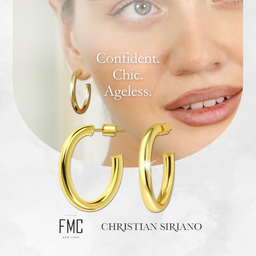 18K Gold Plated Sterling Silver Earrings for Women – Pure & Polished, Twist, Square, Hinged Tube, Abstract & Heart Shape Hoops – Lightweight, Hypoallergenic, Non-Tarnish Jewelry (Sizes: 3x35mm-46x30mm) - color: Gold, size: Polish Hoop (4x35x40mm)