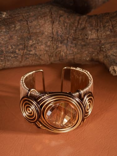 Sparkling Crystal Rhinestone Bangle, Wide Wire Wrapped Statement Cuff, Boho Jewelry For Women - style: Bracelet BRAC.005