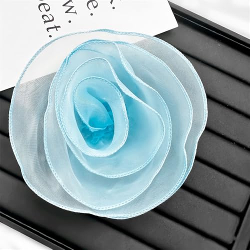10inch Extra Large Flower Brooch Pin for Women Fashion Dainty Organza Satin Fabric Big Camellia Brooches Lapel Pins Wedding Dance Party Dress Accessories Exaggerated Jewelry Gift - color: 6 inch Blue