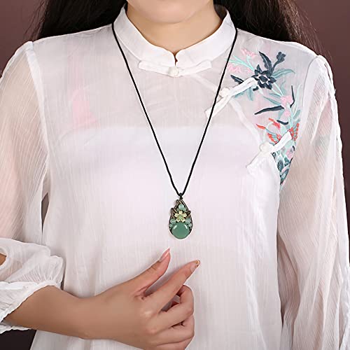 Natural Jade Stone Necklace, Adjustable Rope Chain Length Lucky Protection Friendship Charm Pendant Necklace for Women Friends Gifts