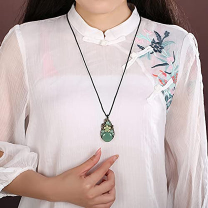 Natural Jade Stone Necklace, Adjustable Rope Chain Length Lucky Protection Friendship Charm Pendant Necklace for Women Friends Gifts