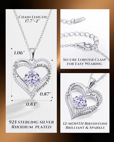 CDE S925 Silver Engraved Forever Love Heart Birthstone Necklaces for Women | 5A CZ,Hypoallergenic,Nickel-Free & Lead-Free Pendant,Anniversary Christmas Wedding Birthday Gift for Wife Girlfriend - color: 06-June, style: White Gold Plated