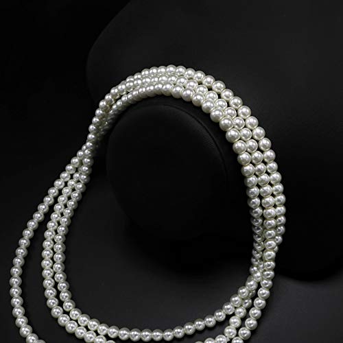 Long Pearl Necklaces for Women Cream White Faux Pearl Strand Layered Necklace Costume Jewelry - color: Cream White
