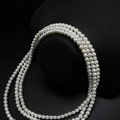 Long Pearl Necklaces for Women Cream White Faux Pearl Strand Layered Necklace Costume Jewelry - color: Cream White