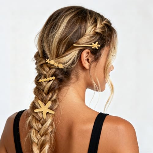 Wecoe Gold Starfish & Seashell Metal Hair Clips Side Comb Set Fancy Decorative Bobby Pins – Beach Wedding Hair Accessories for Women