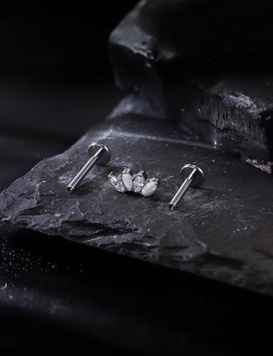 16G Astm F136 Titanium Internal Thread Flat Back Earrings Nose Studs Tragus Forward Helix Conch Cartilage Lobe Earrings Stud Medusa Labret Monroe Lip Ring Piercing Jewelry For Women Men - size: 16G--Style B