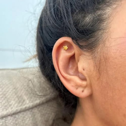 20G/18G/16G Flat Back Earrings Tiny Nose Stud, Cartilage Earring Threadless Tragus Helix Stud Conch Piercing Jewelry - color: Flower (gold 2pcs), size: 20 gauge (0.8mm post)