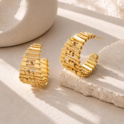 Chunky Hoop Earrings for Women 18K Gold Plated Chunky Gold Hoops Silver Plated Bold Statement Open Hoop Earrings Handmade Hypoallergenic Jewelry Gift - color: 02gold hoops