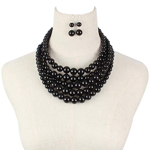 KOSMOS-LI Large Multi Layer Faux Pearl Strand Costume Jewelry Sets For Women Stocking Stuffers - color: Black