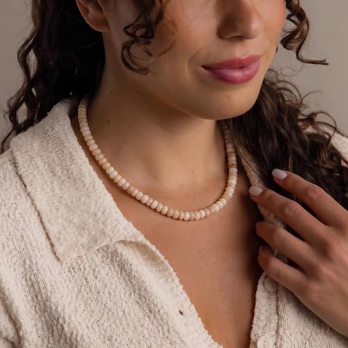 CONRAN KREMIX Colorful Stone Beaded Necklace for Women,Natural Gemstone Bead Choker Necklaces Boho Summer Beach Layering Necklace Jewelry Gift for Women - color: Beige Series