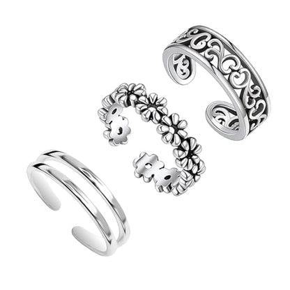 LeCalla 925 Sterling Silver Minimalist Toe Rings Set of Toe Ring Lightweight Simple Antique Open Adjustable Toe-Rings Beach Foot Jewelry Set for Women - color: 01. Trio (3 PCS)