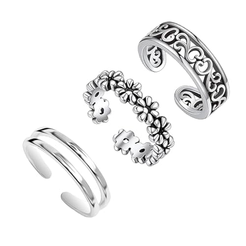 LeCalla 925 Sterling Silver Minimalist Toe Rings Set of Toe Ring Lightweight Simple Antique Open Adjustable Toe-Rings Beach Foot Jewelry Set for Women - color: 01. Trio (3 PCS)