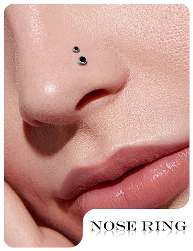 18G 20G 22G Titanium Stainless Surgical Steel Nose Rings Studs for Women L Shaped Nose Studs Screw Nose Ring Piercing Jewelry for Women Men Diamond CZ 1.5mm 2mm 2.5mm 3mm Silver Black Gold - style: 18g/Black CZ/L-shaped/Titanium
