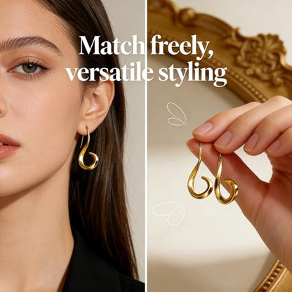 2 Pairs Hook Earrings for Women - Vintage Inspired Irregular Bohemian Design, Skin-Friendly Gold & Silver Dangle Earrings for Daily & Party Wear