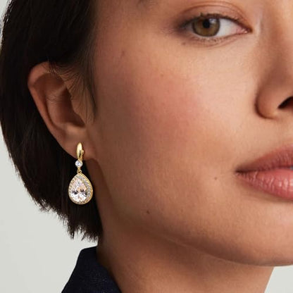 THUNARAZ Clip on Dangle Earrings for Women, Rhinestone Wedding Prom Jewelry | Clip Earrings Non-Pierced, Teardrop Dangle Earrings, Crystal Drop Earrings, Elegant Rhinestone Jewelry for Bride Bridesmaid - color: Gold Tone/Clear Stone