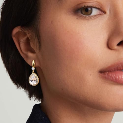THUNARAZ Clip on Dangle Earrings for Women, Rhinestone Wedding Prom Jewelry | Clip Earrings Non-Pierced, Teardrop Dangle Earrings, Crystal Drop Earrings, Elegant Rhinestone Jewelry for Bride Bridesmaid - color: Gold Tone/Clear Stone