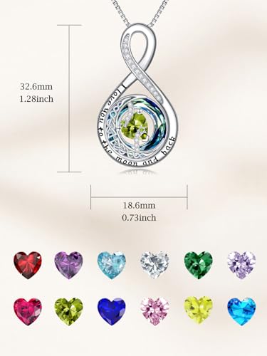 TOUPOP Birthstone Necklace for Women 925 Sterling Silver Moon and Star Pendant Necklaces I Love You to the Moon and Back Jewelry Anniversary Birthday Gifts for Her Wife Girlfriend Mom - color: 08-Aug-Peridot