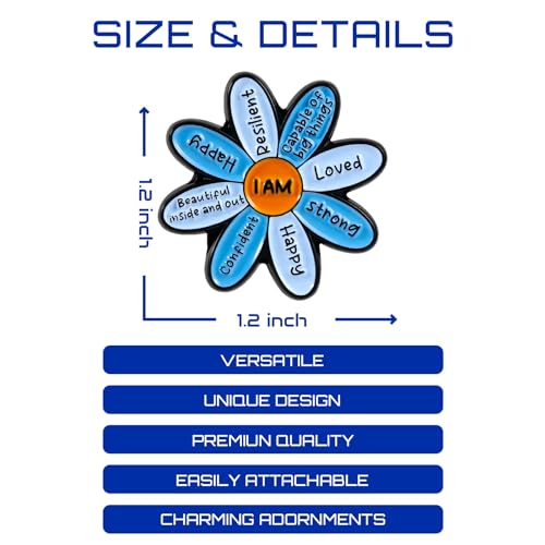 Enamel Pins, Cute Pins for Backpacks, Hat Pins, Novelty Brooch Pins, Backpack Pins, Lapel Pins for Men, Women, Girls, Boys. For Lanyard, Bags, Hats, Caps, Clothing - color: Blue Motivational Flower