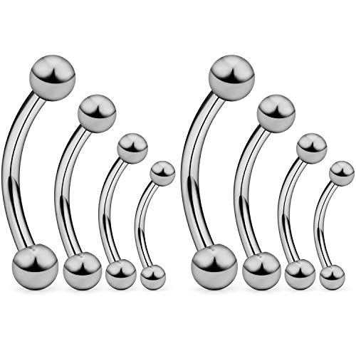 SCERRING 2-8PCS 16G G23 Titanium Curved Eyebrow Barbell Tragus Helix Ear Belly Lip Nipple Tongue Ring Body Piercing Jewelry 6-16mm - style: 8PCS - Mix Size