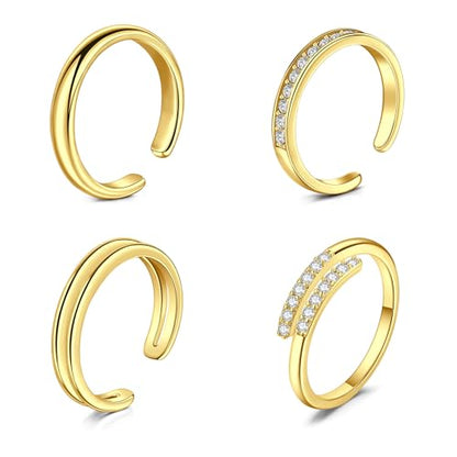 Briana Williams Toe Rings for Women Gold Toe Ring Adjustable Silver Open Band Rings Simple Wave Diamond Barefoot Beach Foot Jewelry for Summer - color: A1 -4pcs, gold