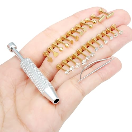 20/18/16g Gold Flat Back Threadless Earrings Nose Rings Lip Studs Surgical Steel Piercing Jewelry for Women Men - color: Gold, size: 18g=1.0mm