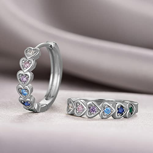 20mm Heart Earring Hoop for Women 925 Sterling Silver Post Multicolor CZ - color: White gold