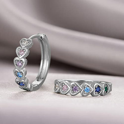 20mm Heart Earring Hoop for Women 925 Sterling Silver Post Multicolor CZ - color: White gold