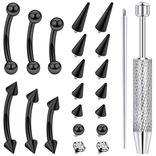 16G Eyebrow Ring Piercing Jewelry Surgical Steel Curved Barbell Vertical Labret Lip Ring Rook Daith Earrings Small Belly Button Ring Piercing Jewelry for Women Silver Black Gold 6MM 8MM 10MM - color: Black, 6mm 8mm 10mm