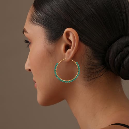 LeCalla 925 Sterling Silver Large Hoop Earrings | Lightweight High-Polished Italian Handmade Earring Hoops | Round Shaped Statement Hoops Earring for Women - color: Boho Beaded Turquoise-50MM