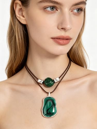 Bohemian Necklaces for Women Long Leather Necklace with Large Pendant Chunky Boho Hippie Jewelry Pendant Chocker Necklace - style: Large Boho Necklaces