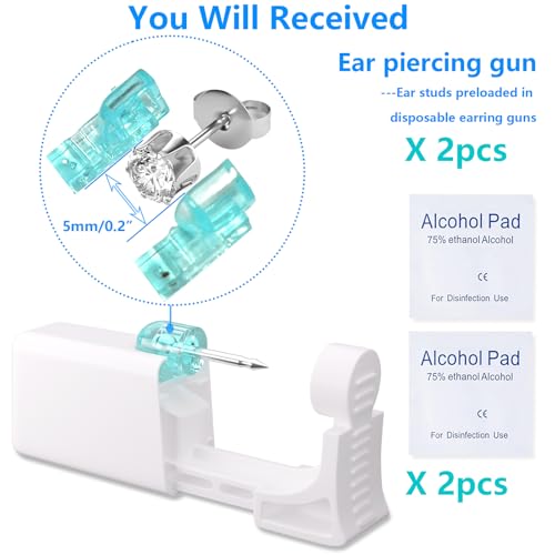 Ear Piercing Kit, Piercing Gun,Disposable Ear Piercing Gun of Preloaded Ear Stud, at Home Self Ear Piercer Kit,with 5mm Ear Earrings Stud of Diffrent Style(Silver Crown - White Zircon) - color: Silver Crown - White Zircon