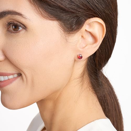 Amazon Essentials Sterling Silver Round Birthstone Stud Earrings - color: Created Ruby, July