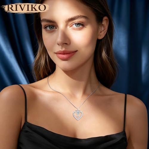 RIVIKO 1 Carat Moissanite Heart Initial Necklace for Women,Letter Pendant | 925 Sterling Silver Chain,Personalized Jewelry,Anniversary Birthday Gifts for Wife Friend Mom - color: Letter D
