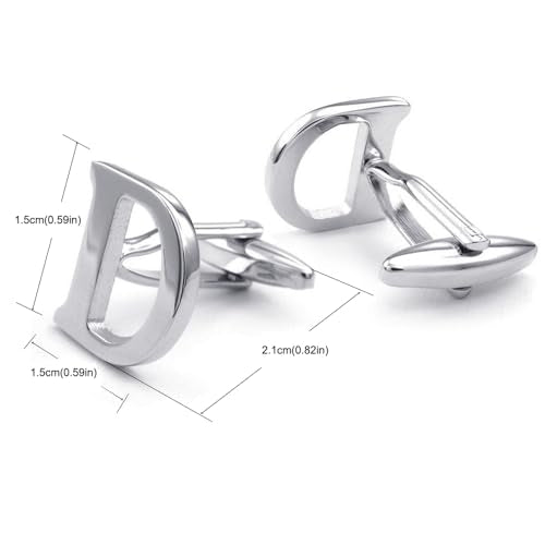 HONEY BEAR Initial Letter Cufflinks for Men Wedding Business | Personalized, Tarnish-Resistant, Steel-Plated Copper Base, Gift Box, for Groomsmen, Father, Husband, Anniversary - style: D Silver