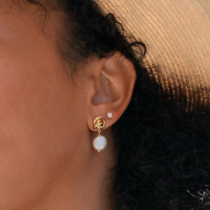 Pearl Earrings for Women 14K Gold Freshwater Pearl Hoop Earring Dangle Drop Wedding Earrings Bridal Bridesmaid Jewelry Gifts for Women - color: Silver Knot Pearl Drop Earrings