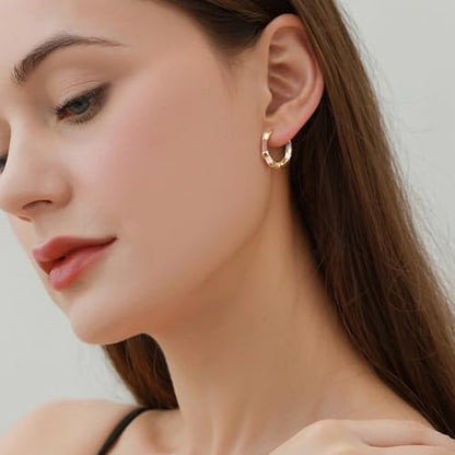 Milan Chiva 14K Gold Plated Small Huggie Dangle Earrings | Lightweight Trendy Heart Dainty Jewelry Hypoallergenic Chunky Gold Hoops Earrings Jewelry Mothers Day Gift for Women - color: E-Gold
